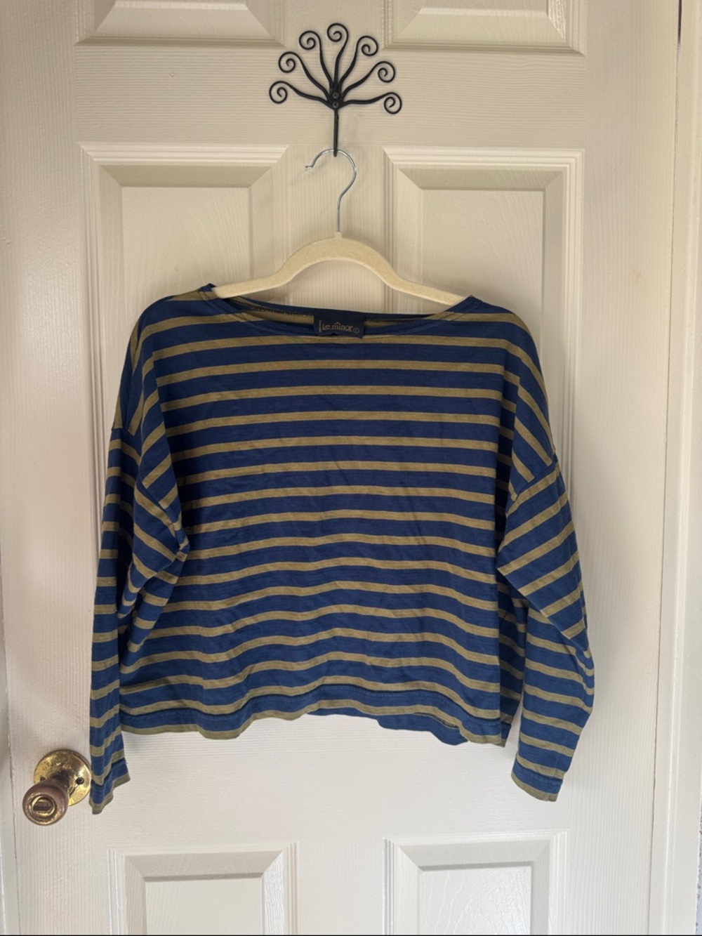 Le Minor French Navy and Olive Striped Long-Sleeve Top